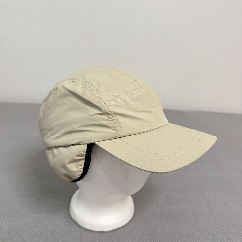Lands End Ear Flap Hat Women SM Tan Nylon Polartec Fleece Lined Winter Cap